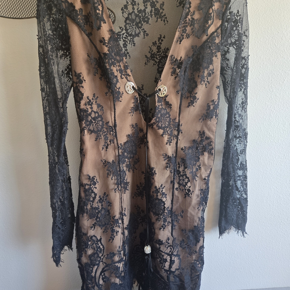 Sheer Black Lace Overlay Dress